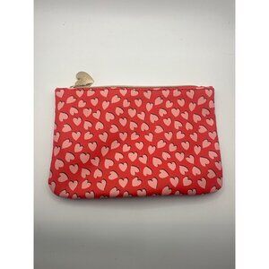Heart-Printed Red & Pink Ipsy Zippered Pouch With Gold Heart Charm